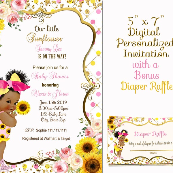 Sunflower Baby Shower pink and yellow Invitation Neutral, Yellow Floral printable invite, vintage baby girl, sunflower birthday invitation