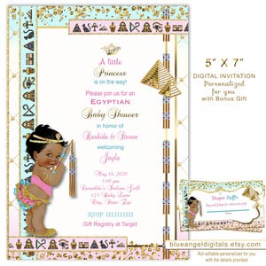 Egyptian Baby Shower Invitation: Cleopatra Pink Turquoise Gold (Digital Download