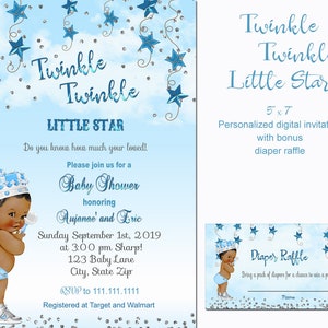 Twinkle Star Baby Shower Invitation: Personalized AA Design (Digital Download, 5x7in + Diaper Raffle Bonus)