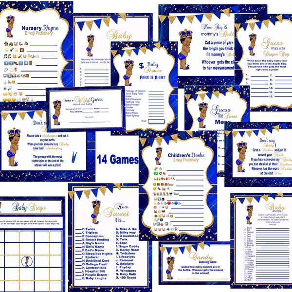 Prince Baby Shower Games Package, Baby Shower Games, Royal Party, Royal Blue and Gold Baby Shower Games