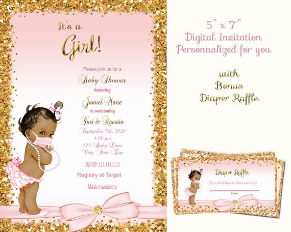 Blush Girl Baby Shower Invitation Girl Pink Gold Princess Any