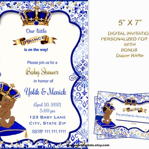 Royal Prince Baby Shower Invitation: Blue & Gold (Digital Download)