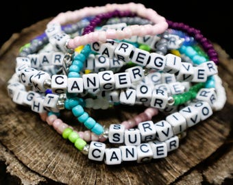 Pulsera de cuentas para concienciar sobre el cáncer: cuentas de vidrio, ajuste elástico, joyería de la amistad
