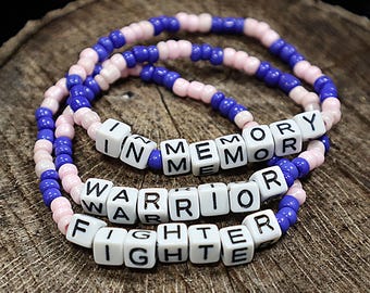 Pulsera de concienciación sobre el cáncer de mama masculino: joyería elástica con cuentas de vidrio (juego de 3)