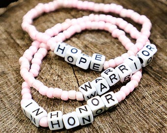 Pulsera de cuentas para concienciar sobre el cáncer de mama: cuentas de vidrio, ajuste elástico, joyería de la amistad (juego de 3)