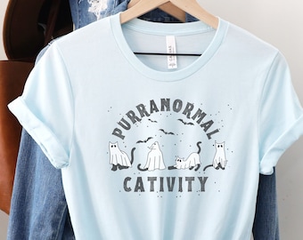 Camiseta Purranormal Cativity: Divertida camiseta de Halloween con un gato fantasma