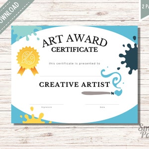 Printable Art Award Certificate: Classroom Template (Digital Download)