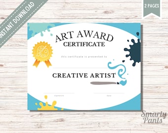 Printable Art Award Certificate: Classroom Template (Digital Download)