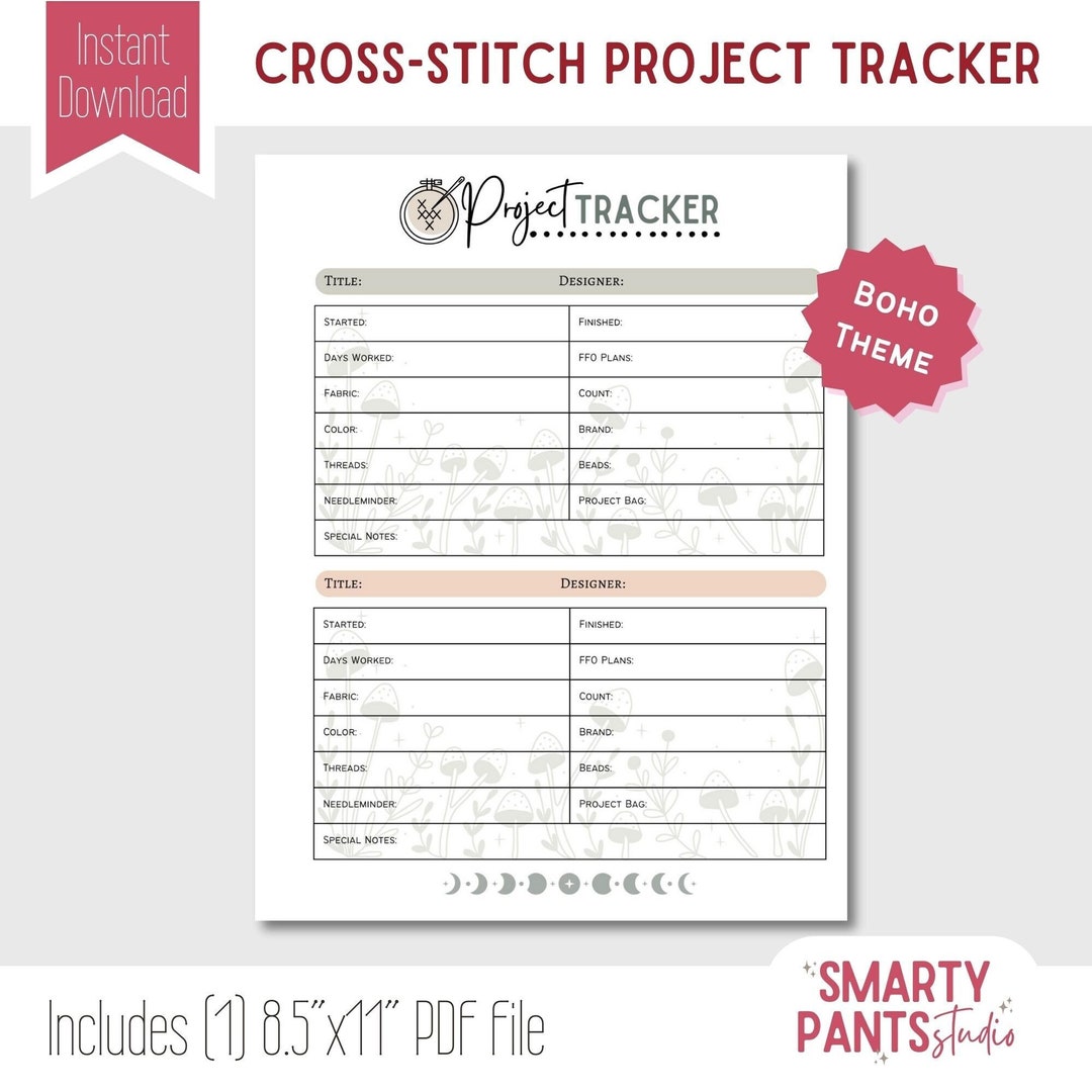 Cross Stitch Project Tracker Printable, Instant Download, Cross Stitch ...