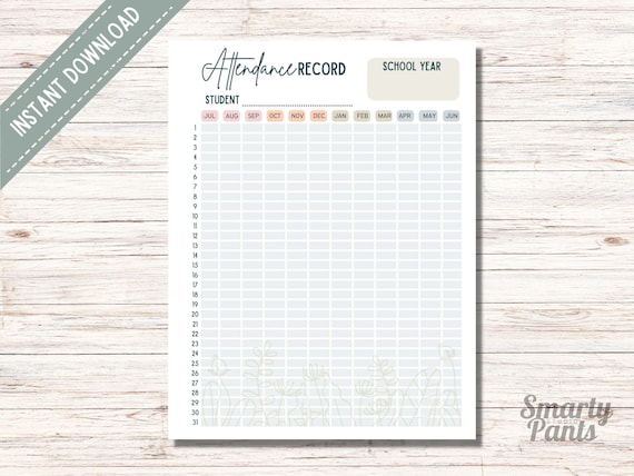 Printable Student Attendance Tracker: Homeschool Attendance Log (PDF)