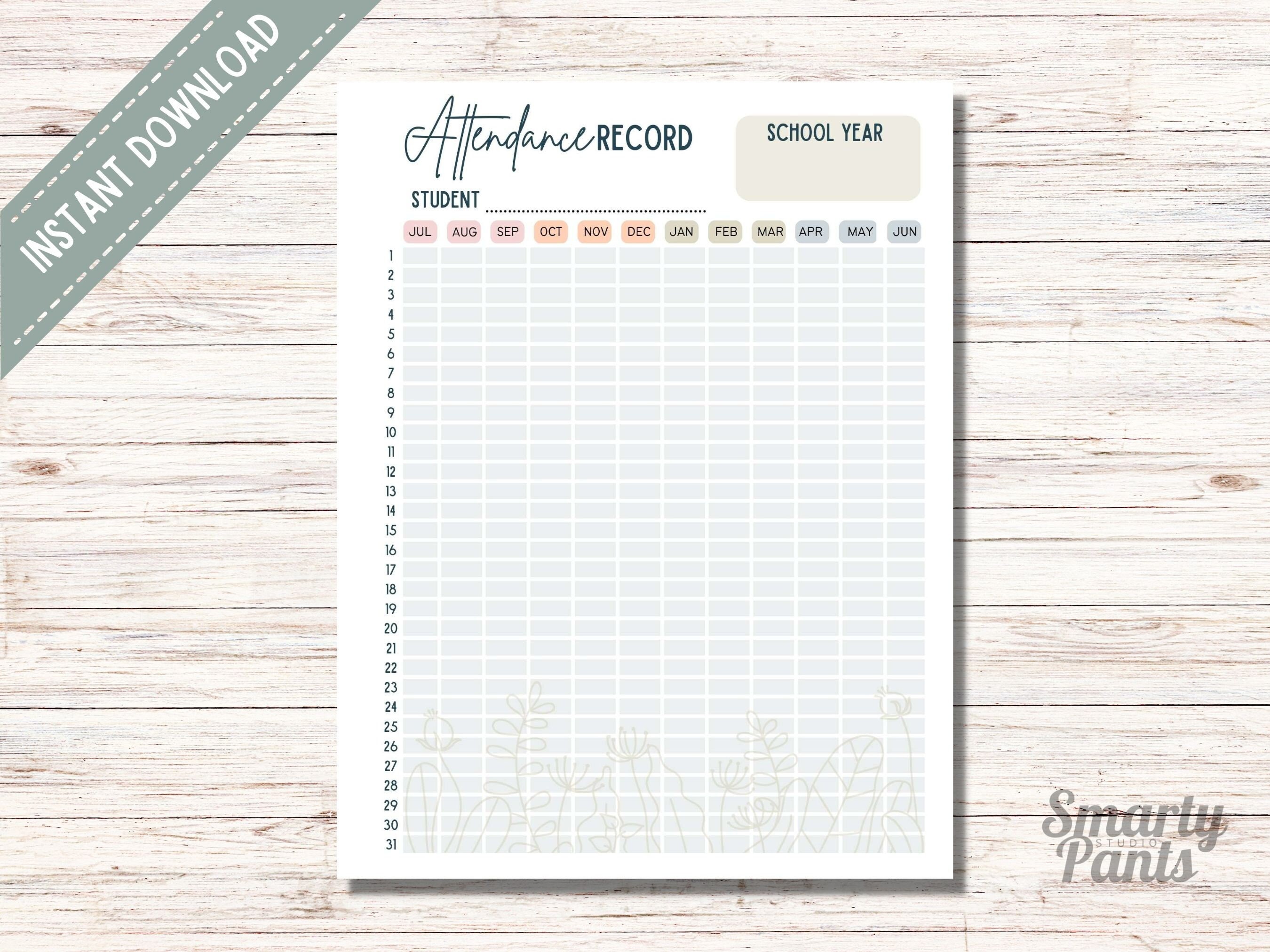 Printable Student Attendance Tracker: Homeschool Attendance Log (PDF)