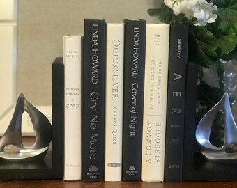 White Book Decor of (6) Silver/Gold Fonts-Modern Books, Black Book Decor, Instant Library, Wedding Decor, Book Sets, Library Decor
