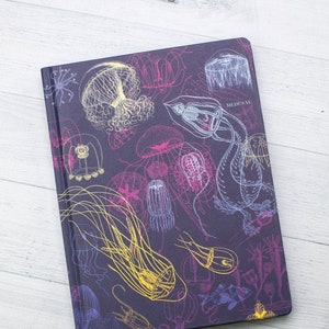 Jellyfish Hardcover Notebook Dot Grid Journal, Recycled Notebook, Biology Gifts, Jellyfish Print image 1