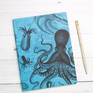 Octopus Print Softcover Notebook | Recycled Notebook, Science Journal, Marine Biology, Kraken Print