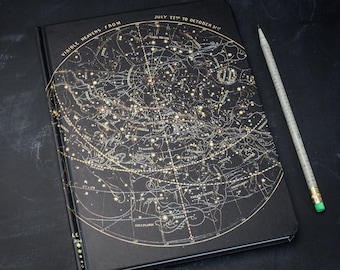 Star Chart Night Sky Journal | Astronomy Notebook, Stars, Constellation, Grid & Lined Recycled Paper, Beautiful journal, gift for her or him
