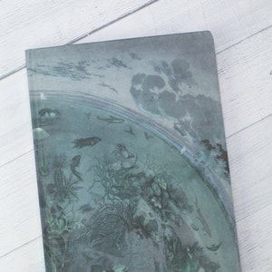 Marine Biology Ocean Print Sketchbook - Diario de tapa dura / papel en blanco, cuaderno reciclado, regalos de biología