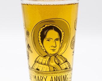 Mary Anning Pint Glass | Science Pint Glass, Paleontology Beer Glass, Geology Gift, Geologist, Women in Science, Science Teacher Gift