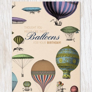 Tarjeta de celebración de vuelo en globo, tarjeta de cumpleaños en globo aerostático con dichos, tarjetas de felicitación de aventura, tarjetas de cumpleaños únicas