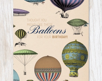 Ballooning Flight Celebration Card, Hot Air Balloon Birthday Card With Sayings, Adventure Greetings Cards, Unique Birthday Cards