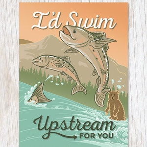 Salmon Love Card / I Miss You Card, Fishing Card, I'd Swim Upstream For You