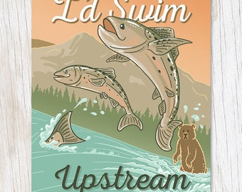 Salmon Love Card | I Miss You Card, Fishing Card, I'd Swim Upstream For You