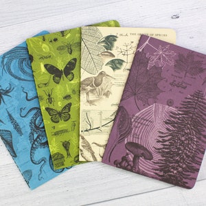 Natural Science Pocket Notebooks Set of 4 | Insect Print, Marine Biology, Tree Journal, Hiking Journal, Ecology
