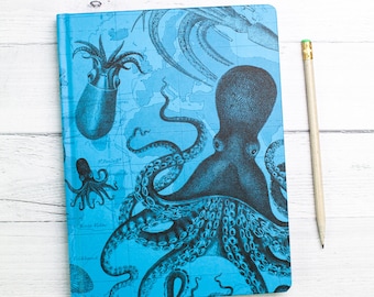 Octopus Print Notebook - Hardcover | Marine Biology, Kraken, Dot Grid Journal, Biology Gifts