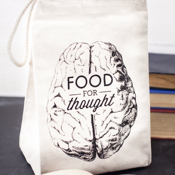 Brain Food for Thought Reusable Lunch Bag | Vintage Neuroscience Biology Nursing Psychology Nurse Nutrition Science Nerdy Gift