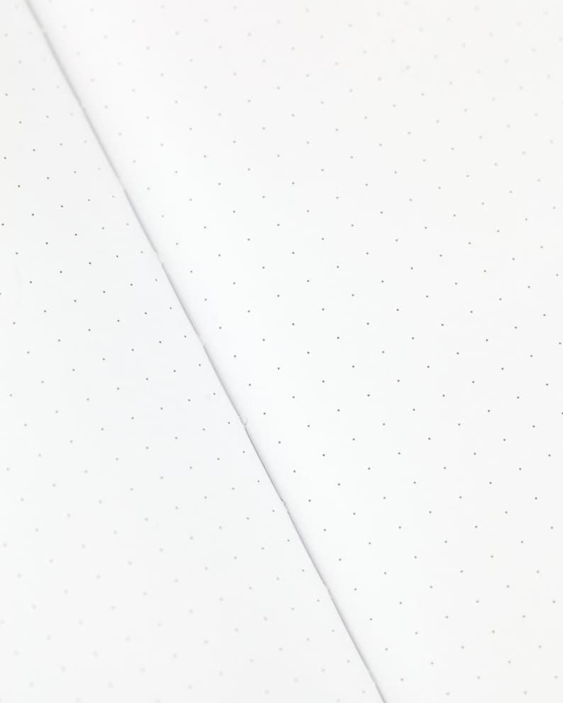 Puede incluir: Primer plano de un cuaderno blanco con un patr&oacute;n de puntos. El cuaderno est&aacute; abierto y las p&aacute;ginas est&aacute;n dobladas en diagonal.
