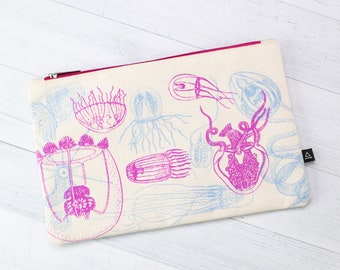 Jellyfish Zipper Pouch | Sea Life Print Zipper Pouch, Biology Art, Biology Gifts, Jellyfish Print