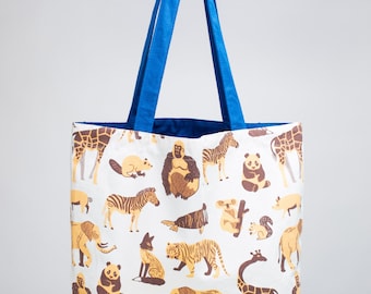 Retro Mammals Tote Bag | Reversible Tote, Veterinarian Gift, Zoo Animal Print