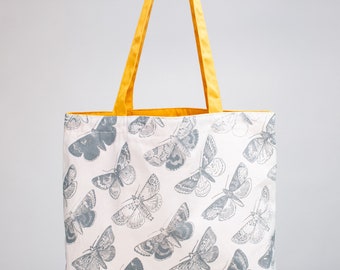 Moth Print Tote Bag | Insect Print, Reversible Tote