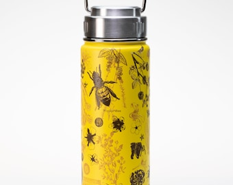 Honey Bee Stainless Steel Vacuum Flask | Biology Gifts, Bee Mug, Hiking Mug, Insect Print, Metal Water Bottle