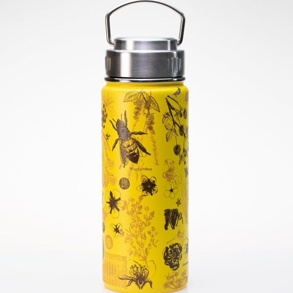 Honey Bee Stainless Steel Vacuum Flask | Biology Gifts, Bee Mug, Hiking Mug, Insect Print, Metal Water Bottle