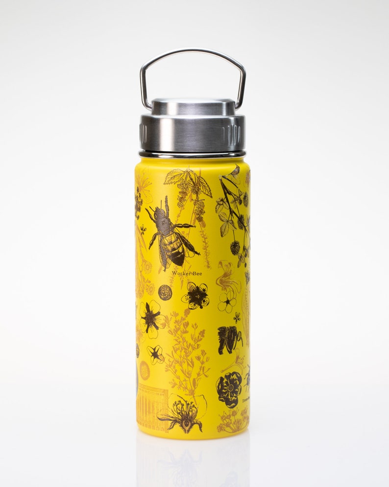 Honey Bee Stainless Steel Vacuum Flask Biology Gifts, Bee Mug, Hiking Mug, Insect Print, Metal Water Bottle image 1