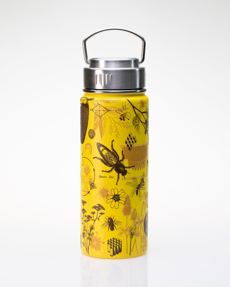 Honey Bee Stainless Steel Vacuum Flask Biology Gifts, Bee Mug, Hiking Mug, Insect Print, Metal Water Bottle image 2