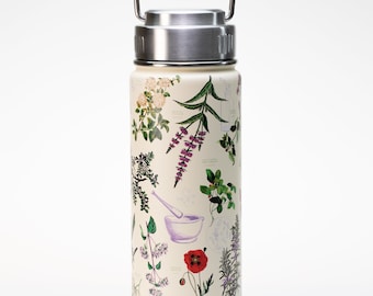 Botanical Pharmacy Stainless Steel Vacuum Flask | Pharmacist Gift, Botanical Print, Metal Water Bottle