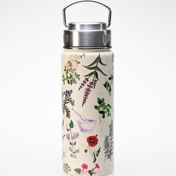 Botanical Pharmacy Stainless Steel Vacuum Flask | Pharmacist Gift, Botanical Print, Metal Water Bottle