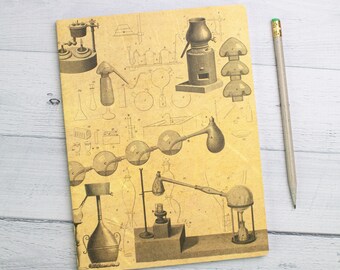 Cuaderno de tapa blanda de química vintage / Laboratorio de ciencias, Regalo de química, Regalo de farmacéutico, Diario de viñetas con cuadrícula de puntos, Cuaderno de papel cuadriculado