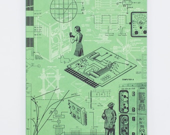 Early Computers Softcover Notebook | Dot Grid Journal, Recycled Notebook, Programmer Gift