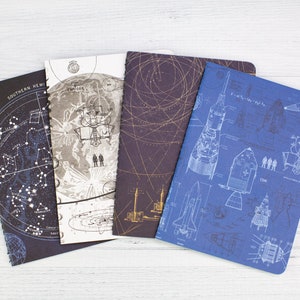 Space Pocket Notebooks Set of 4 | Astronomy Gifts, Physics Teacher Gift, Space Notebook, Moon Landing, Science Notebook Set, Lunar Journal