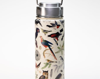 Birds Stainless Steel Travel Mug | Metal Insulated Water Bottle, Bird Print, Ornithology, Biology Gifts