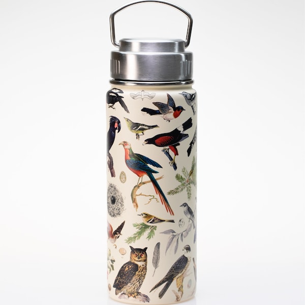 Birds Stainless Steel Travel Mug | Metal Insulated Water Bottle, Bird Print, Ornithology, Biology Gifts