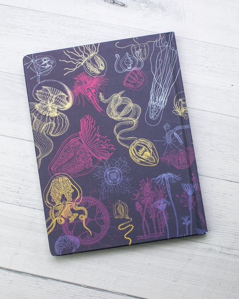 Jellyfish Hardcover Notebook Dot Grid Journal, Recycled Notebook, Biology Gifts, Jellyfish Print image 2
