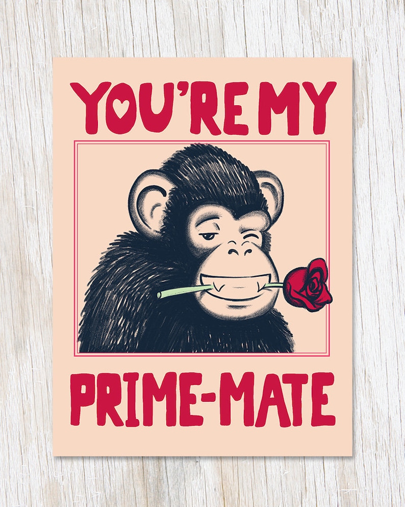 Monkey Love Valentines Card Primate Card Etsy