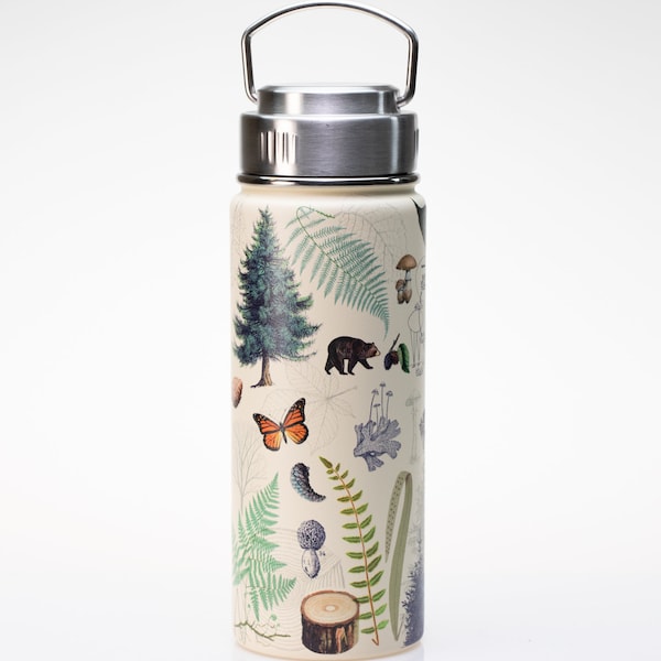 Forest Stainless Steel Vacuum Flask | Biology Gifts, Hiking Mug, Professor gift, Botanical Print, Forest print, Metal Water Bottle