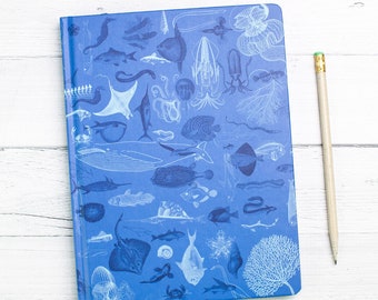 Marine Biology Notebook - Hardcover | Dot Grid Journal, Recycled Notebook, Biology Gifts