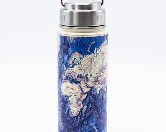 Seabed World Map Stainless Steel Travel Mug |  Metal Insulated Water Bottle, Ocean Floor Map of Europe, Map of Africa