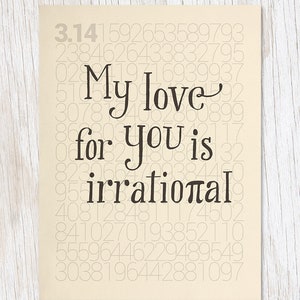 Pi: Irrationele Liefdeskaart | Math Gift, Wiskunde Leraar Gift, Professor Gift, Pi Print