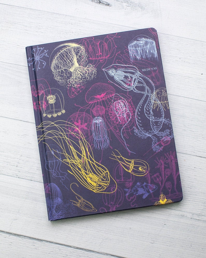 Jellyfish Hardcover Notebook Dot Grid Journal, Recycled Notebook, Biology Gifts, Jellyfish Print image 1